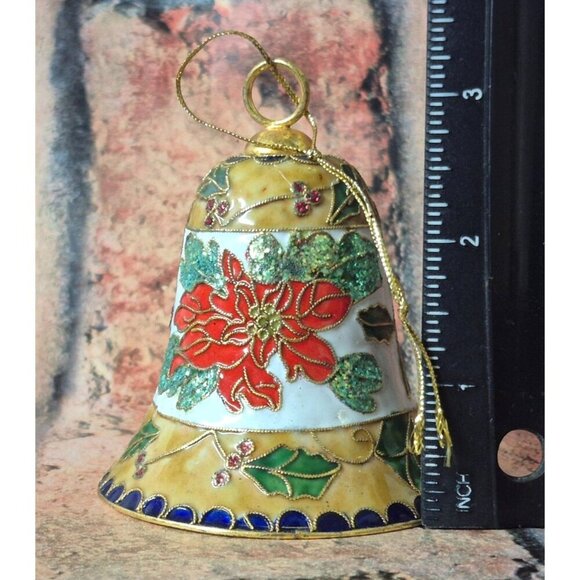 NWT Vintage Home for the Holidays Cloisonne Christmas Bell Poinsette & Holly Dec - Picture 9 of 9